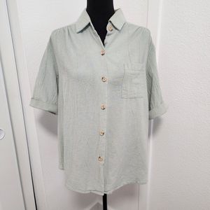 Vintage Vicki Wayne Sage Green Oversized Grunge Cotton Button Front Top